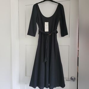 NWT Zara Black 3/4 Sleeve Dress With Belt Size Small